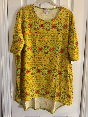 LuLaRoe Irma Tunic Top Yellow Teal Red Green Pattern Size Small
